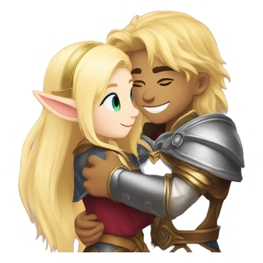 A lion paladin and a blonde elf mage hugging sticker