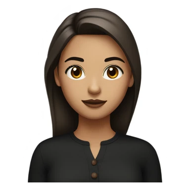 a girl with fair skin, large brown eyes, in a black long sleeve and with small brown lips with eyelashes sticker