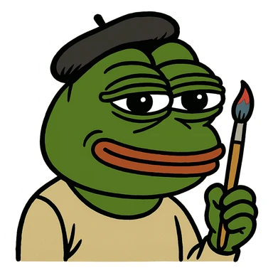 Pepe the Frog as an artist with beret and paintbrush, meme style sticker