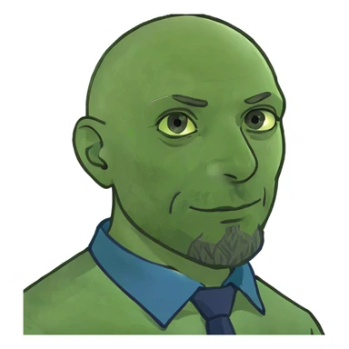 bald man with beard and blue collard shirt  sticker