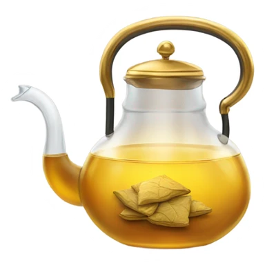 glass tea kettle with gold tea sticker