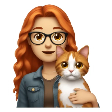 White skin Red head girl with glasses holding long-haired calico cat sticker
