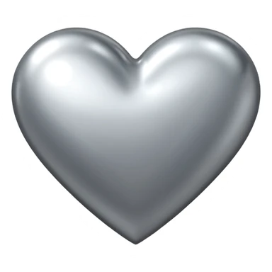 Liquid chrome heart emoji, silver metallic color, iOS emoji style, smooth reflective surface, rounded shape, realistic highlights, minimal background sticker