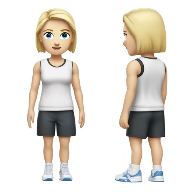 Close up Actively Pale skinned Fit woman With the biceps and blonde hair in dark gray Sleeveless Mike, black sports shorts, watch and white Sneakers and Blue Eyes  sticker