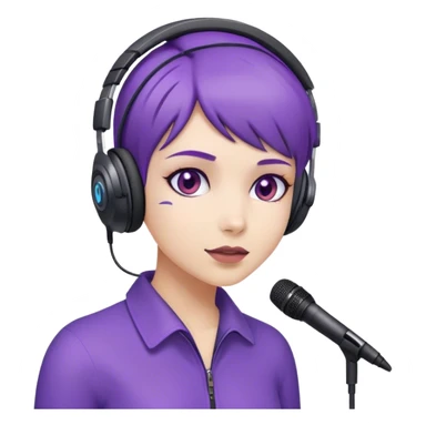 Purple, short haired girl wearing a headset with mic sticker