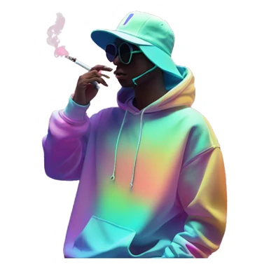 Multicoloured neon Vaporwave person smoking wearing hoodie dancing hip hop bucket hat tropical Skater fashion aesthetic baggy clothes graphic t shirt 420 sticker