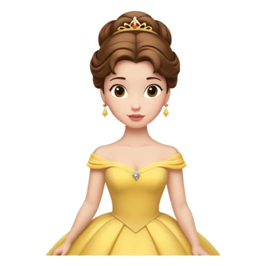 Belle princess from hips up, yellow ballgown, brown hair in updo, minimal style but clearly recognizable sticker