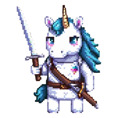 unicorn portrait holding a katana sticker