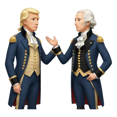 “Donald Trump and George Washington facing each other. Trump in a modern suit, visibly shocked. George Washington in colonial uniform, calm and silent. Realistic style, cinematic lighting.” sticker