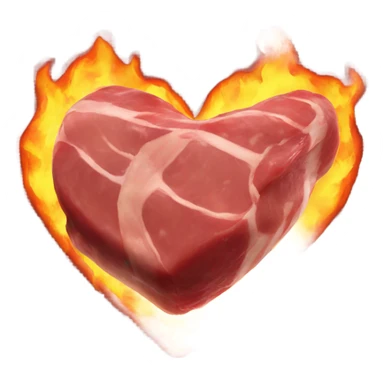 meat in shape of a heart with fire around it sticker