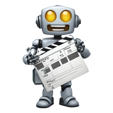 happy robot holding a clapboard sticker