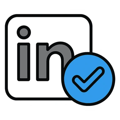 LinkedIn verification logo, blue checkmark with subtle gradient, modern style sticker