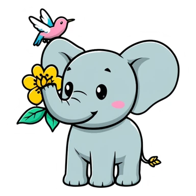 Elephant with hummingbird wings and flower trunk sticker