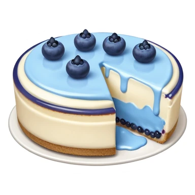 Cheesecake with blue cream on top and blueberries sticker