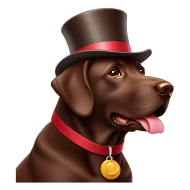 Chocolate labrador with a top hat sticker