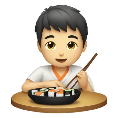 Boy eating sushi sticker