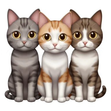 3 different coloured short haired cats including; a dark brown tabby and white cat, and a dark grey and white  sticker