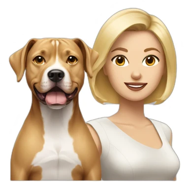 Blond lady with shoulder length bob haircut and a Pitbull dog sticker