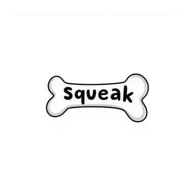 dog bone with the word 'squeak' sticker