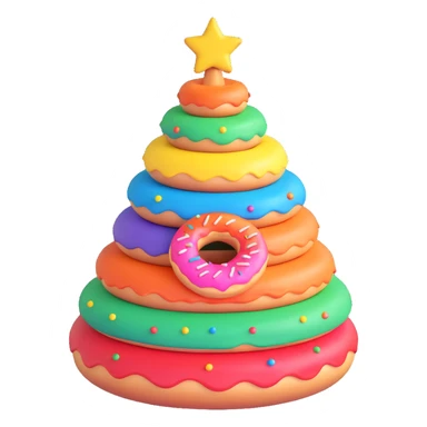 A Christmas tree in rainbow colors with an empty middle like a donut sticker