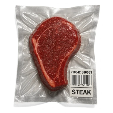 steak with glittering surface, very shiny, vacuum-sealed style sticker