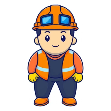 Chinese man wearing orange safety helmet and high visibility vest sticker