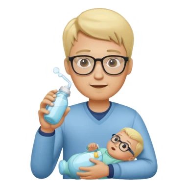 blonde man with glasses with baby bottle sticker
