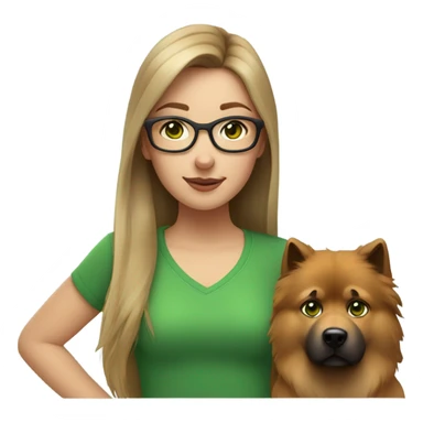 Brown light hair Girl aux Green eyes with glasses Green eyes and eurasier dog  sticker