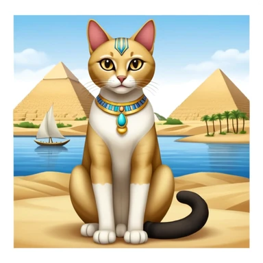 Egyptian cat full body sitting with Nile river background sticker
