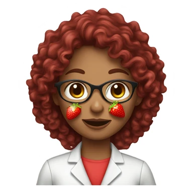 dietitian girl dark red curly hair eating a strawberry  sticker