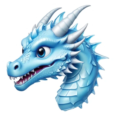 Cinematic Comical Beautiful Ice Dragon Portrait Emoji, Head tilted dramatically with an exaggeratedly amused expression, featuring a striking, glossy icy body with bold, crystalline textures and wide, expressive eyes that shimmer with playful frost, rendered with vibrant, lifelike detail and dynamic, natural shadows, high shine, dramatic yet whimsical, styled with an air of cheeky arctic mischief, soft glowing outline, capturing the essence of a spirited and over‐the‐top ice marvel that looks ready to burst into a flurry of frosty fun! sticker