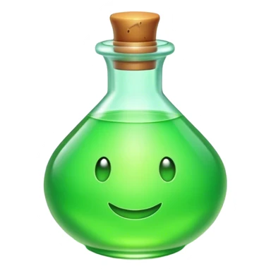 Clash of Clans aesthetic: Cinematic Playful Pixel 3D green health Potion Emoji, rendered in a 3D vector-style similar to standard emojis with minimal shading and bold, simplified shapes. A compact, distinct form with signature details, softly glowing with a pixelated adventure charm. Simplified yet unmistakably iconic, highly detailed and consistent, glowing with a soft radiance and high shine. Stylized with a touch of classic pixel-art charm and a soft glowing outline, capturing the essence of a beloved gaming relic with a friendly, playful manner! sticker