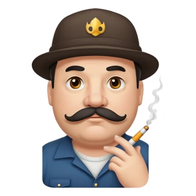 a fat father in a flat-brimmed cap with a tattoo, a cigarette in his mouth, and a mustache. sticker