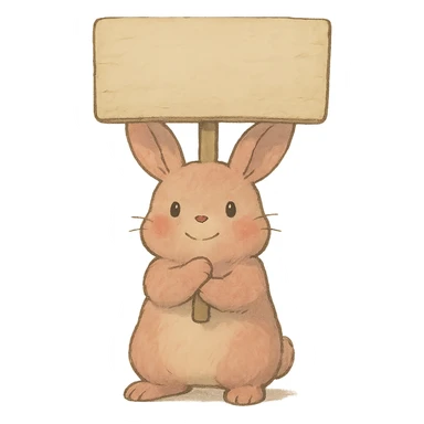 rosy bunny holding signboard high, soft ghibli style sticker