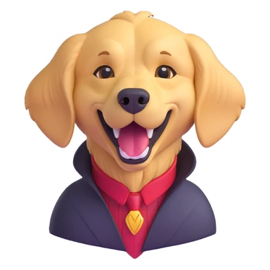 dark serious vampire on the left and happy excited golden retriever on the right, together in one emoji sticker