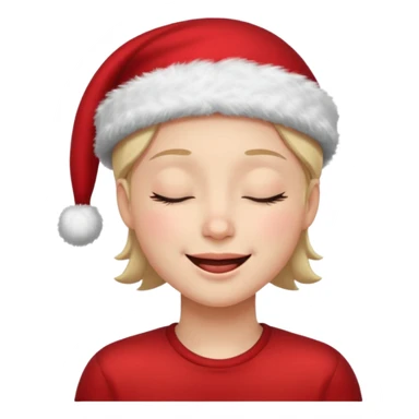Smile with closed eyes in a red Christmas hat sticker