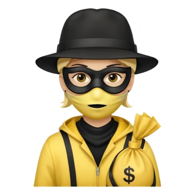 persona - con antifaz negro - gorro negro y bolsa de dinero y color amarillo  sticker