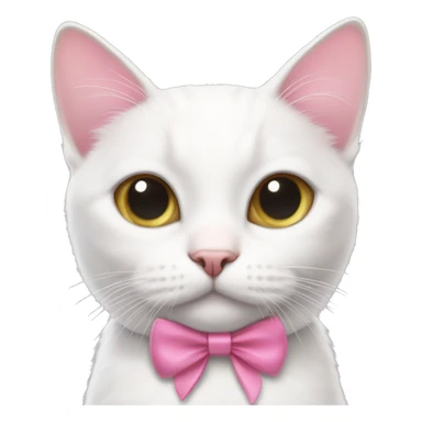 White cat with black whiskers and a pink bow on one ear sticker