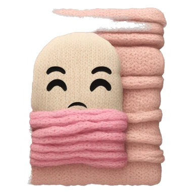 a beige and pink knitted folded blanket with no face sticker