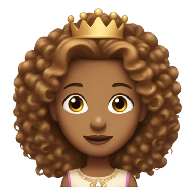 Long brown curly hair, caramel skin, princess crown sticker