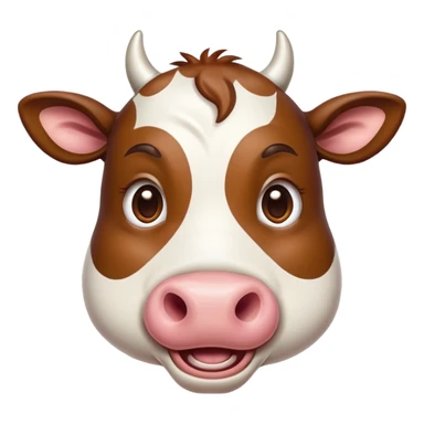 Cinematic Comical Brown and White Cow Portrait Emoji, Head tilted dramatically with an exaggeratedly amused expression, featuring a striking, glossy hide with a dynamic mix of brown and white, wide, expressive brown eyes filled with playful disbelief, Simplified yet hilariously expressive features, highly detailed, glowing with a slightly sassy glow, high shine, dramatic yet playful, stylized with an air of cheeky mischief, bright and endearing, soft glowing outline, capturing the essence of a spirited and over-the-top cow, so meme-worthy it feels like it could moo its way into internet fame instantly! sticker