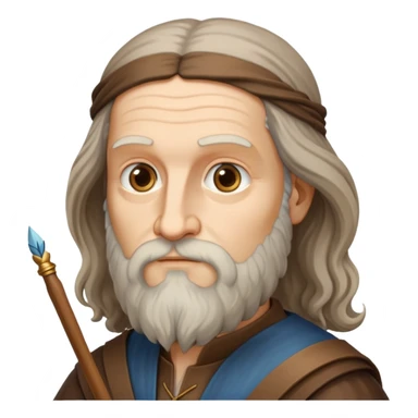 cinematic-realistic-leonardo-da-vinci-portrait-emoji,-depicted-as-the-quintessential-renaissance-polymath-with-deep,-thoughtful-eyes,-a-flowing-beard,-and-a-quill-or-sketchbook-in-hand.-the-scene-is-illuminated-with-warm,-classical-light sticker