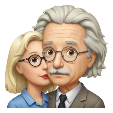 albert einstein with sticking up hair kissing a blonde woman sticker
