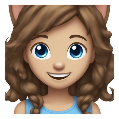 Laughing girl emoji brown hair blue eyes cat ears sticker