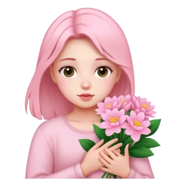 Me holding baby pink flowers  sticker