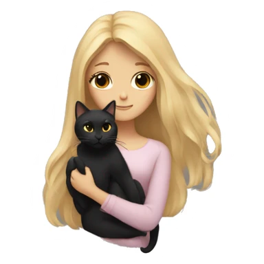 Dark blonde woman with long hair hugging a black cat with flowers sticker