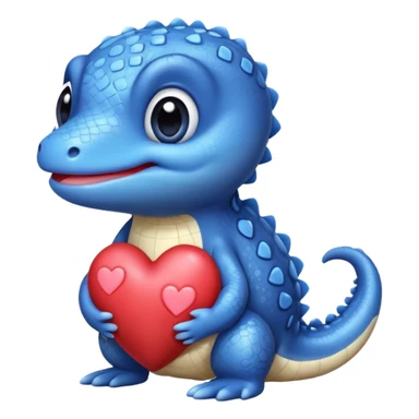 blue salamander with a square pattern on its skin, holding a heart, extra cute, big eyes, chubby cheeks, friendly expression sticker