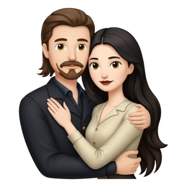 tall white man with brown hair goatee mustache hugging a pale woman with long black hair, wearing elegant clothing sticker