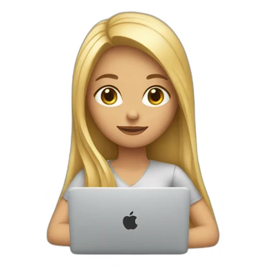 girl with blond long hair sitting working at a MacBook sticker
