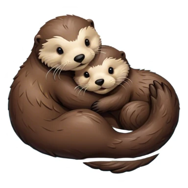Disney-style, sea otter mom and sea otter pup snuggling floating in the water  sticker